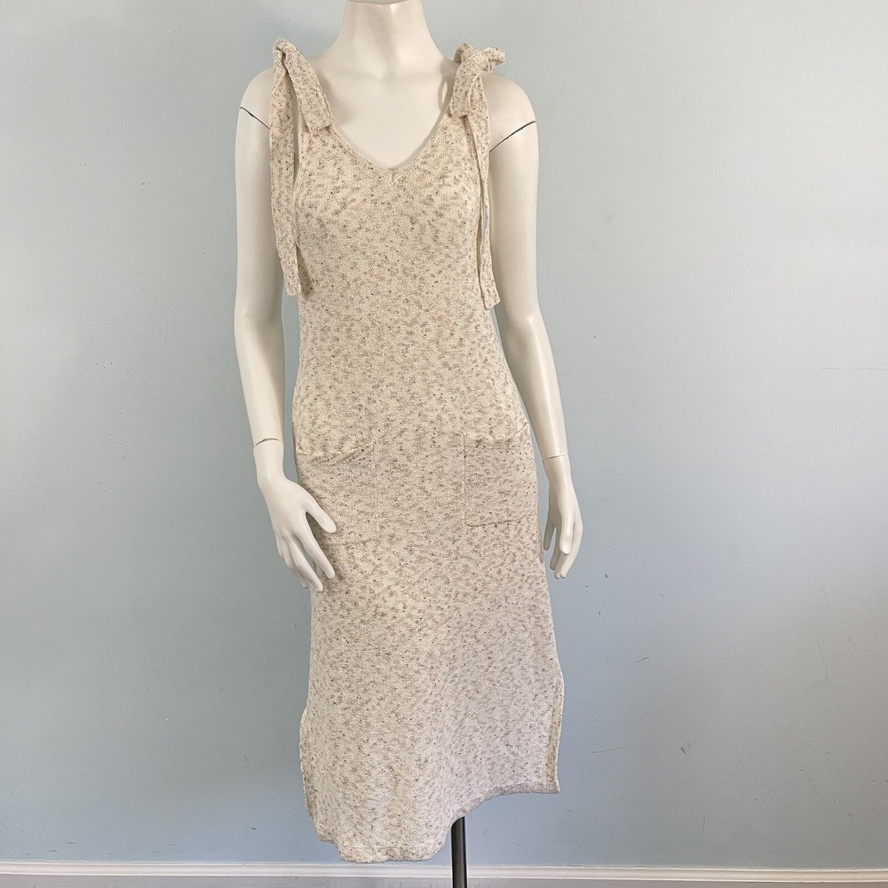 Paper Crane Tie-Shoulder Midi Dress Terry Knit Pockets Size Medium Marled Beachy